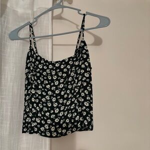 Reformation Green and White Ruched Crop Camisole